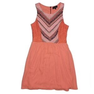 My Michelle Size 9 Coral Sleeveless Dress with Chevron Pattern Zips In Back